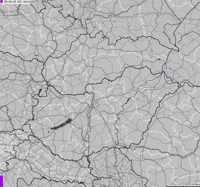Map of lightnings across Slovakia, Hungary