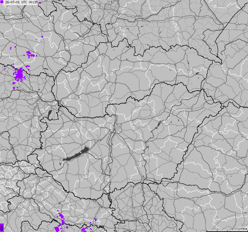 Map of lightnings across Slovakia, Hungary