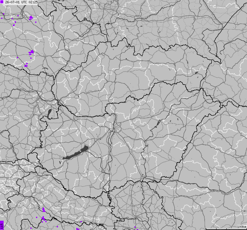 Map of lightnings across Slovakia, Hungary
