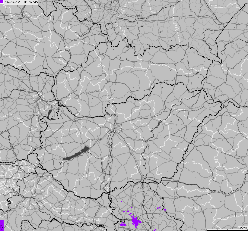 Map of lightnings across Slovakia, Hungary