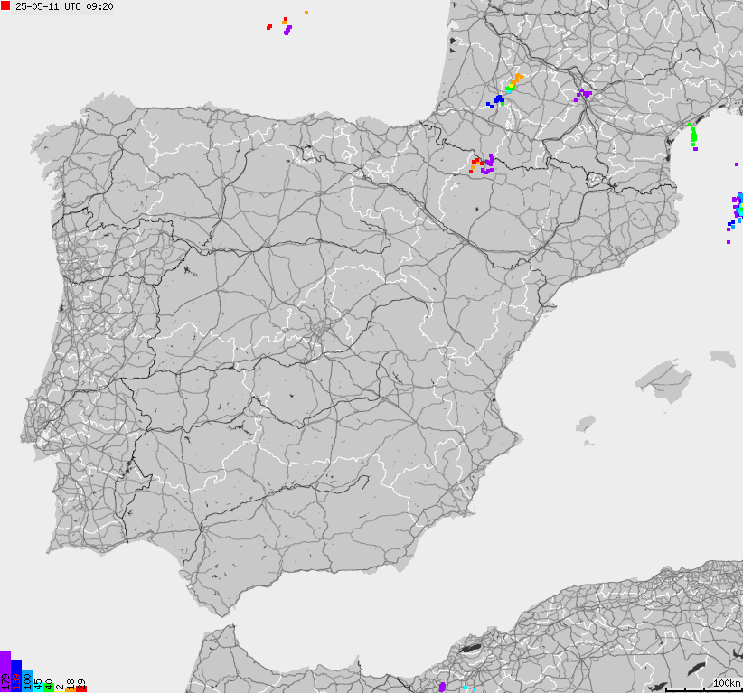Map of lightnings Spain, Portugal