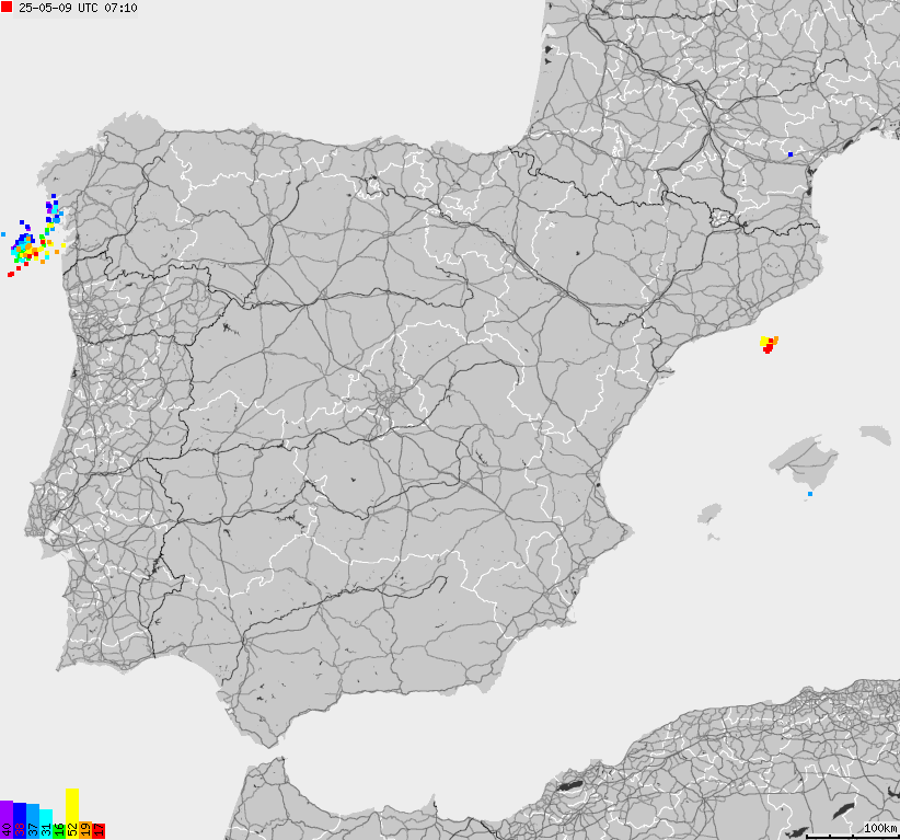 Map of lightnings Spain, Portugal