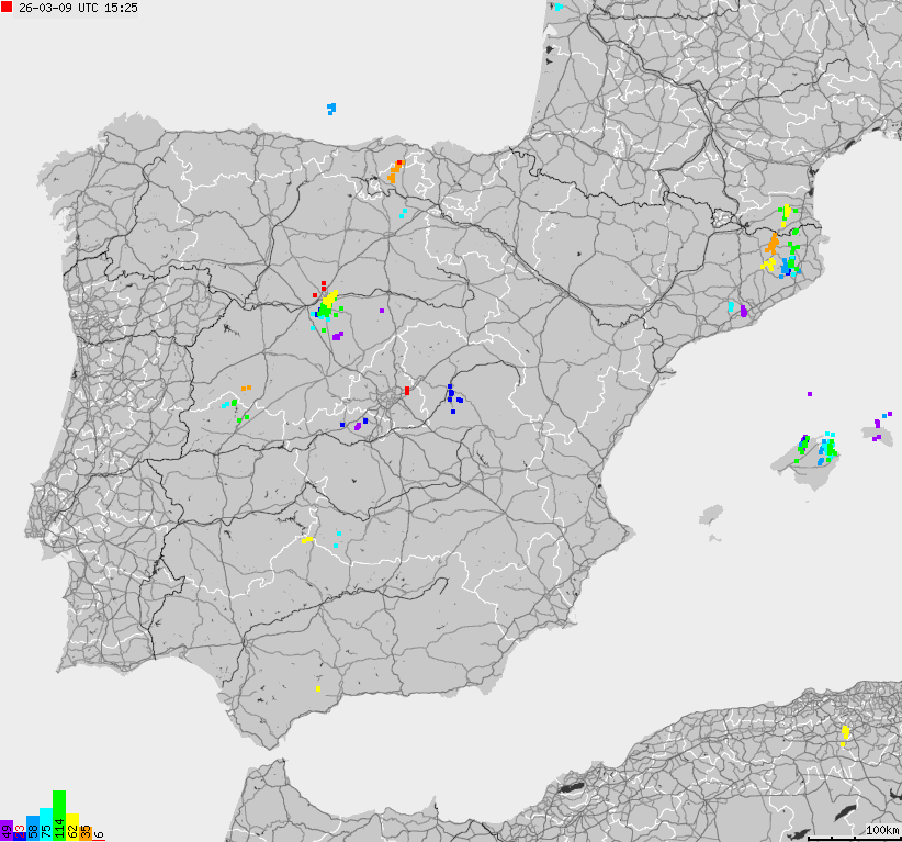 Map of lightnings Spain, Portugal