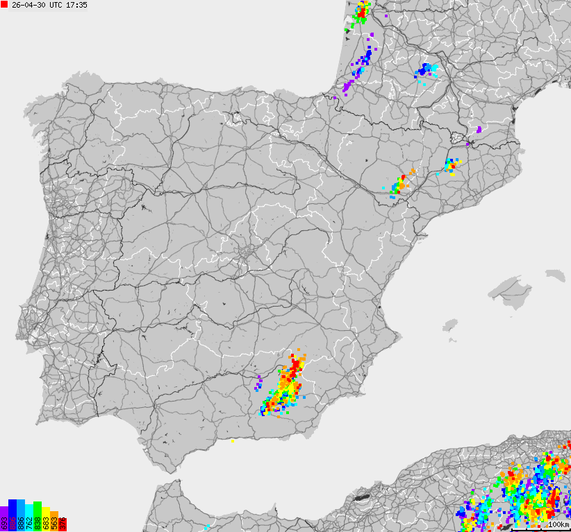 Map of lightnings Spain, Portugal