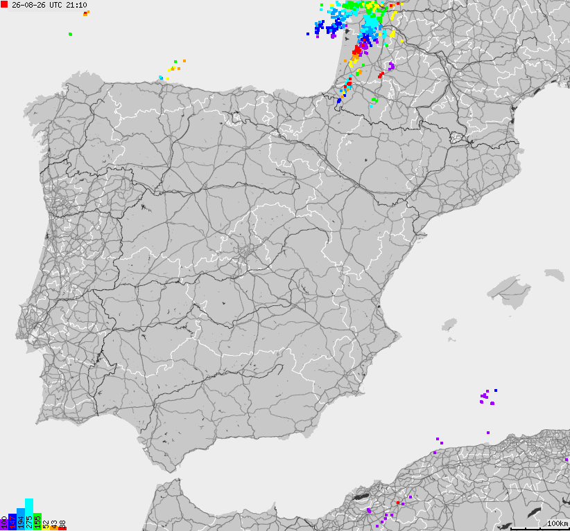 Map of lightnings Spain, Portugal
