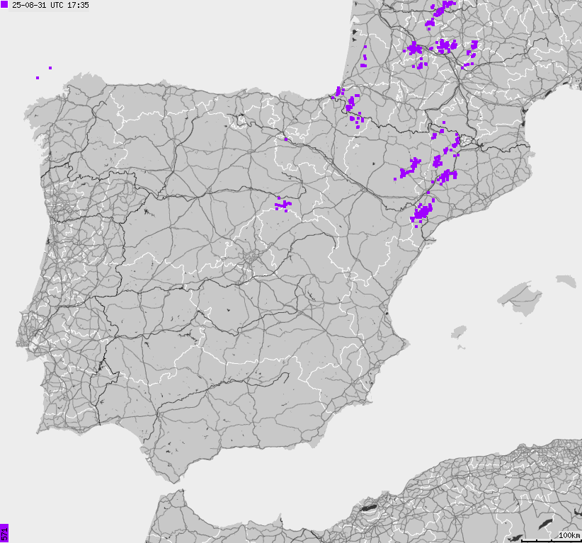 Map of lightnings Spain, Portugal