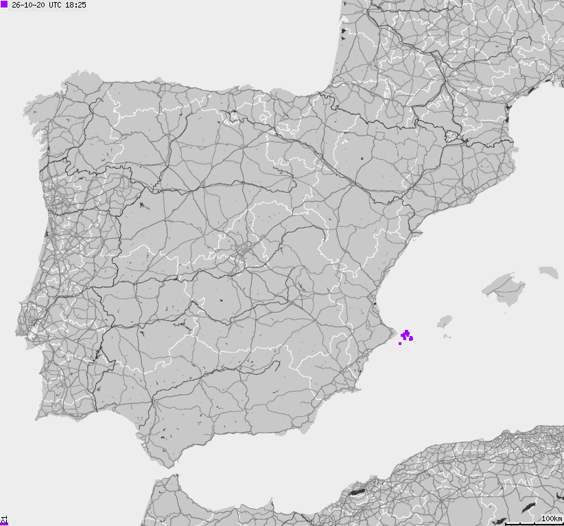 Map of lightnings Spain, Portugal