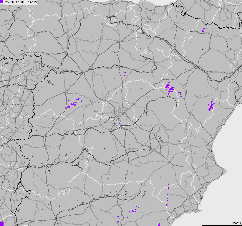 Mapa wyładowań atmosferycznych Hiszpanii, Portugalii