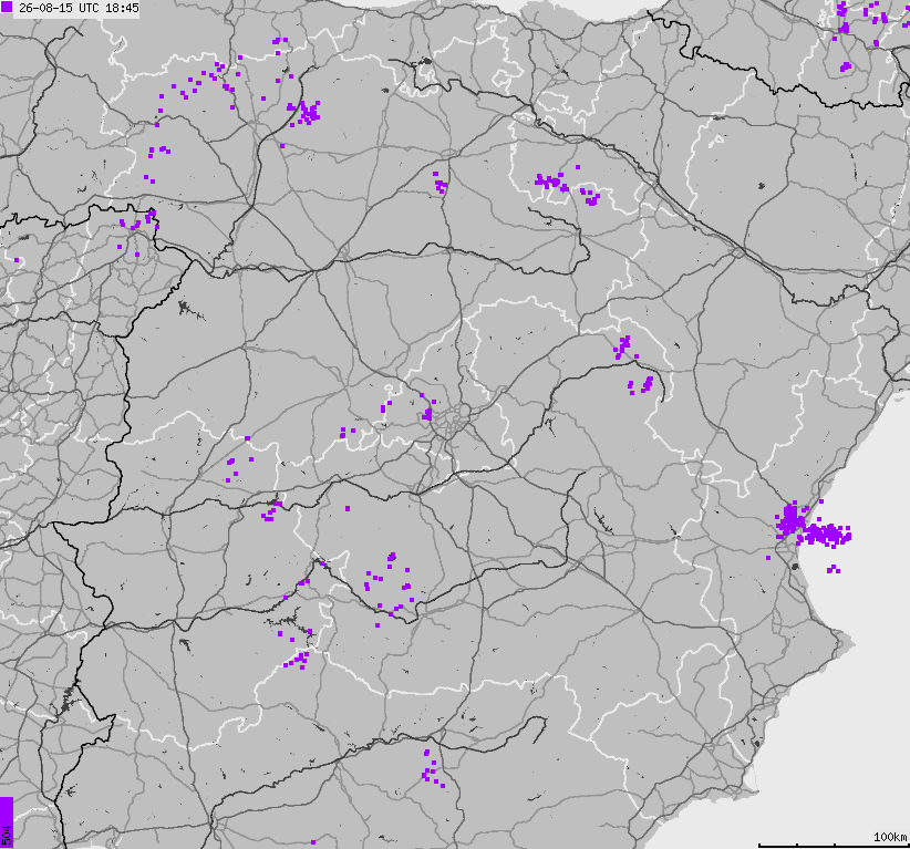 Map of lightnings Spain, Portugal