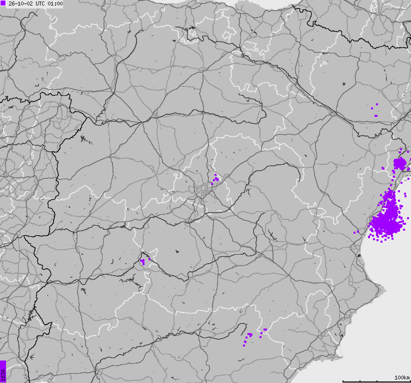 Map of lightnings Spain, Portugal