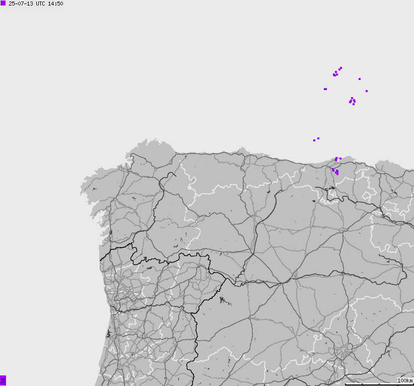 Map of lightnings Spain, Portugal