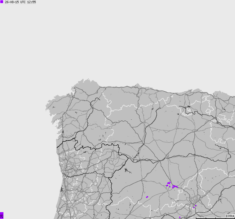 Mapa wyładowań atmosferycznych Hiszpanii, Portugalii