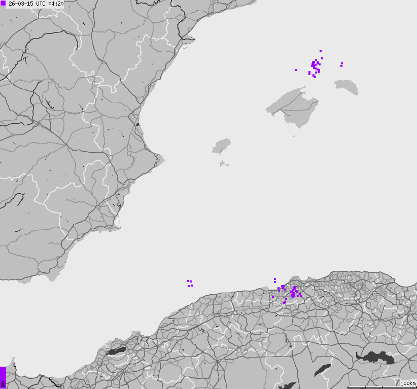 Mapa wyładowań atmosferycznych Hiszpanii, Portugalii