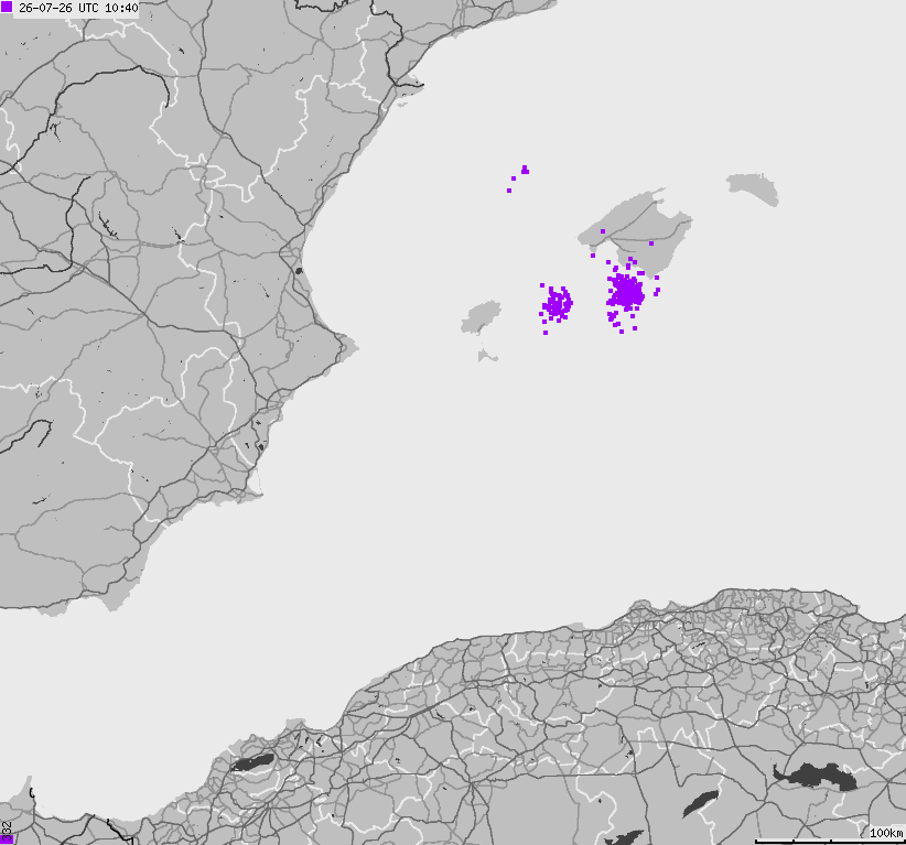 Map of lightnings Spain, Portugal