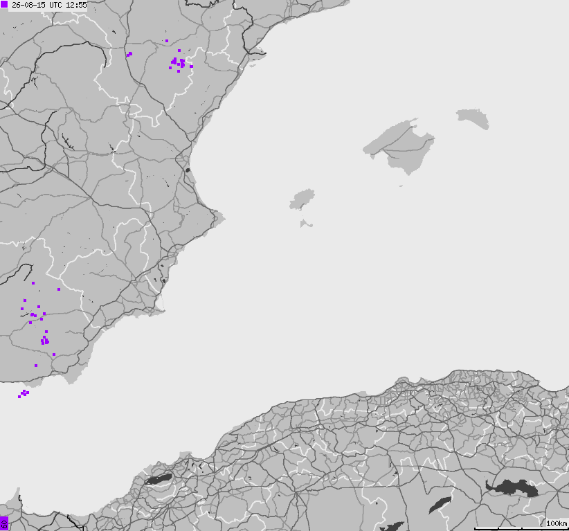 Mapa wyładowań atmosferycznych Hiszpanii, Portugalii