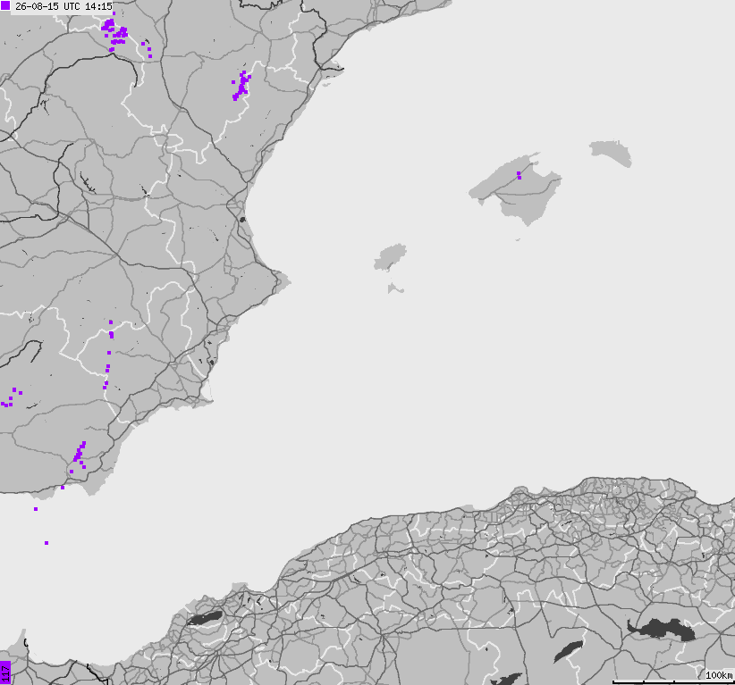 Mapa wyładowań atmosferycznych Hiszpanii, Portugalii