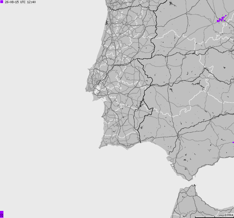 Mapa wyładowań atmosferycznych Hiszpanii, Portugalii