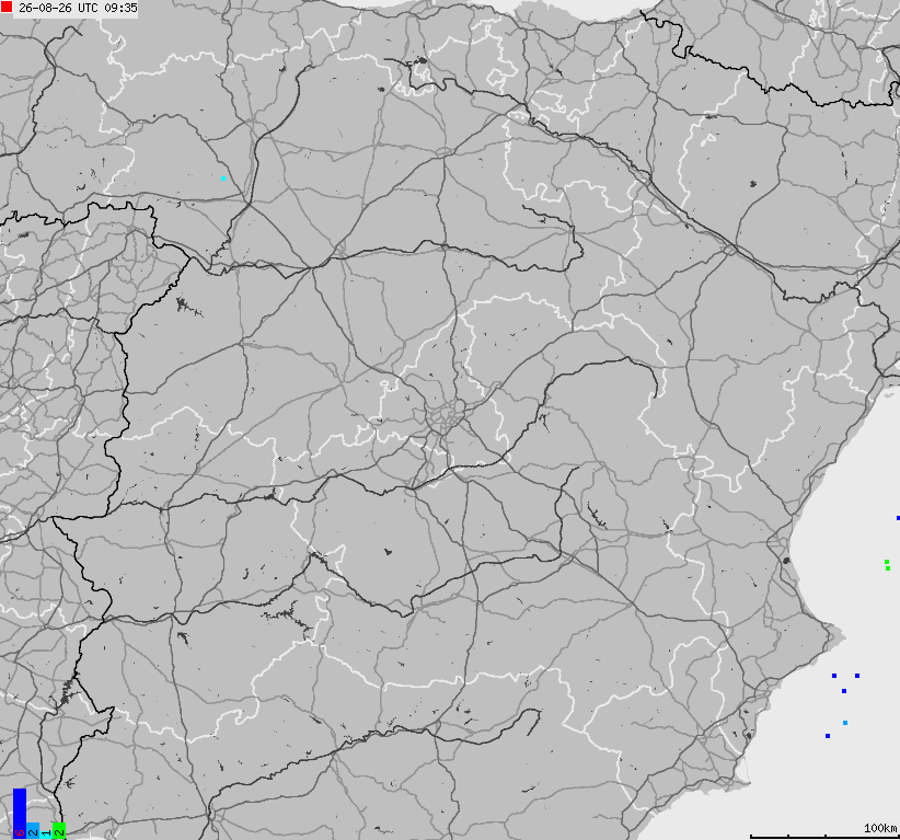 Mapa wyładowań atmosferycznych Hiszpanii, Portugalii
