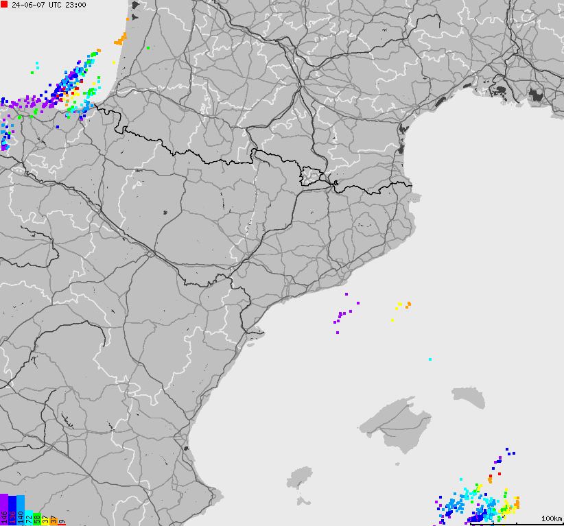 Mapa wyładowań atmosferycznych Hiszpanii, Portugalii
