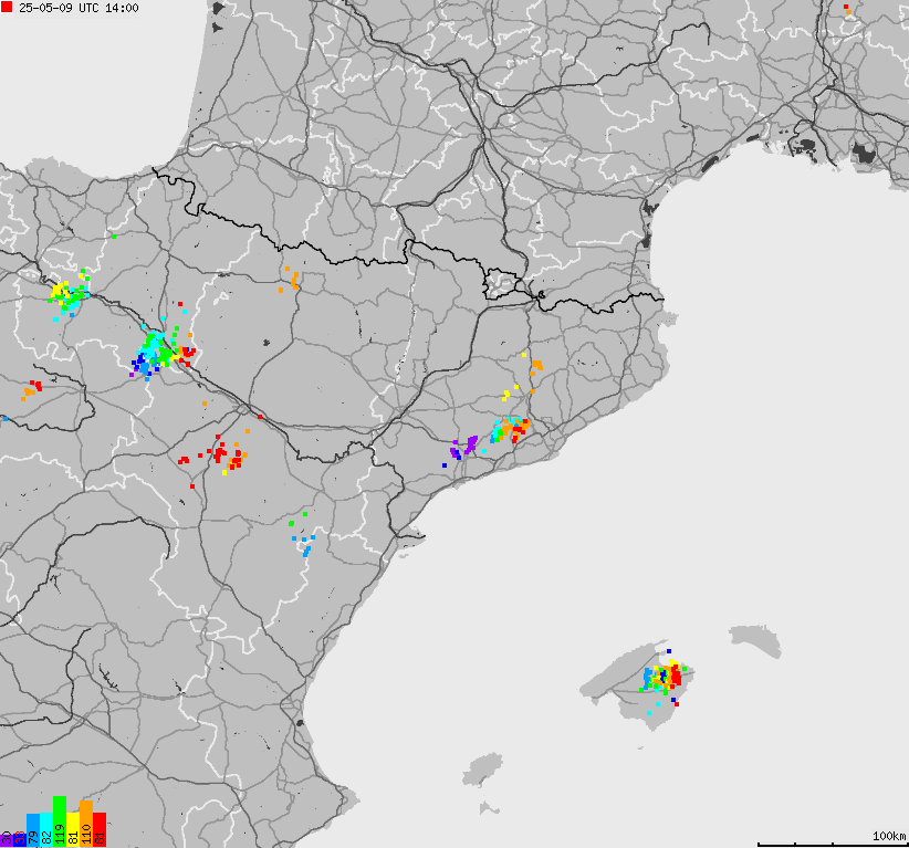 Map of lightnings Spain, Portugal