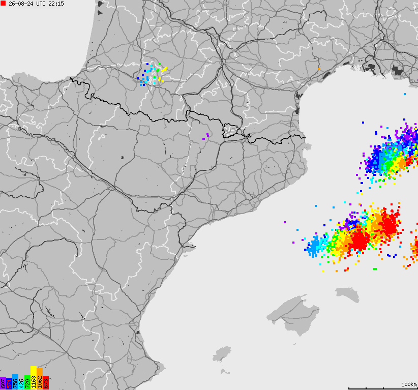 Mapa wyładowań atmosferycznych Hiszpanii, Portugalii
