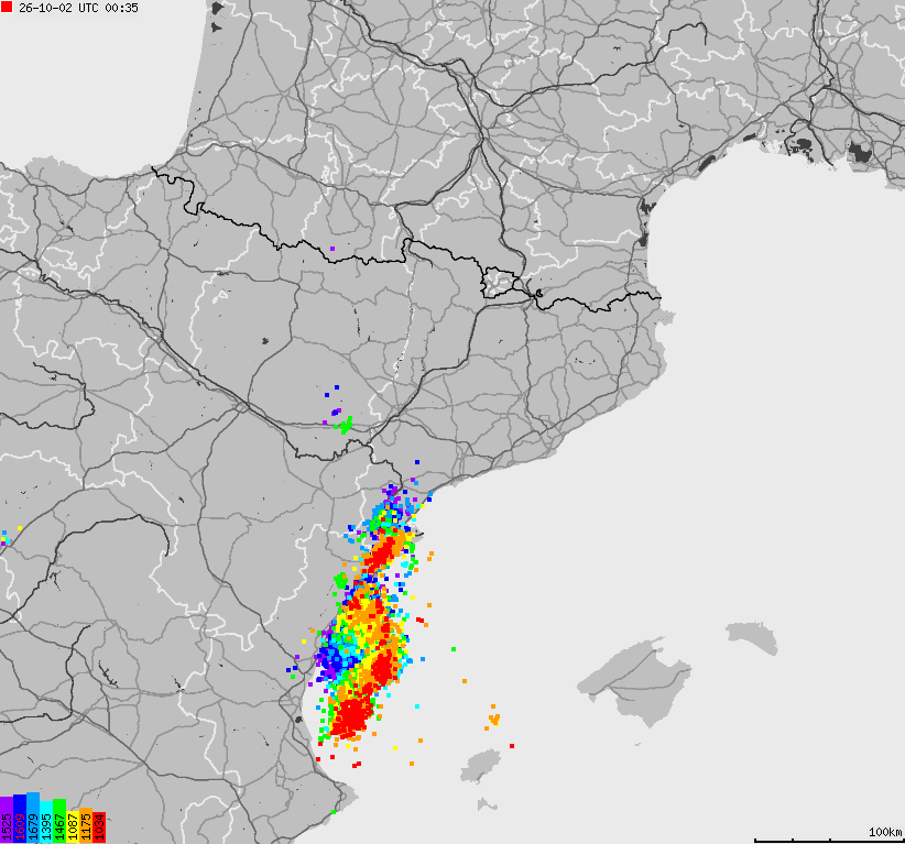 Map of lightnings Spain, Portugal