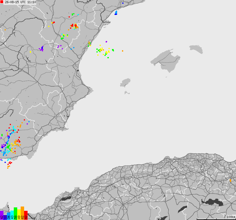 Mapa wyładowań atmosferycznych Hiszpanii, Portugalii