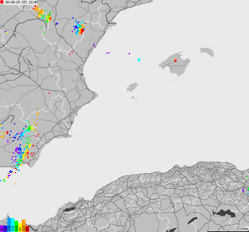Mapa wyładowań atmosferycznych Hiszpanii, Portugalii