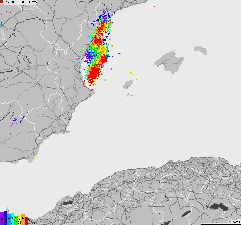 Map of lightnings Spain, Portugal