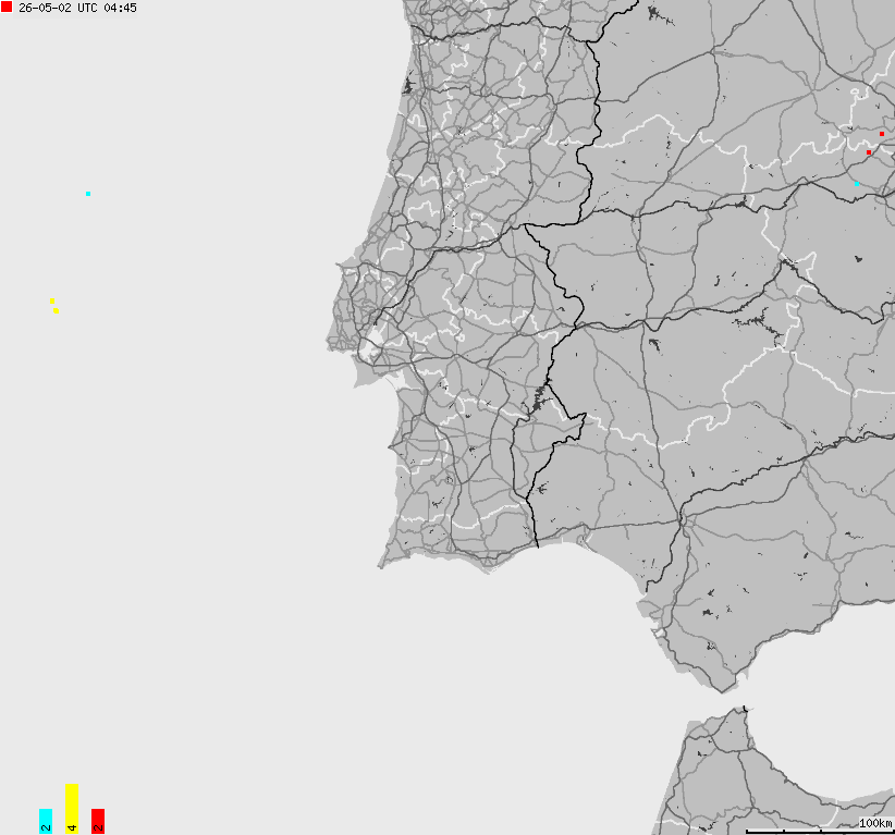 Mapa wyładowań atmosferycznych Hiszpanii, Portugalii