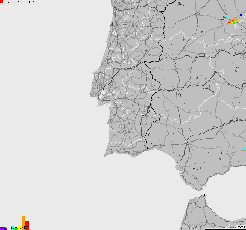 Mapa wyładowań atmosferycznych Hiszpanii, Portugalii