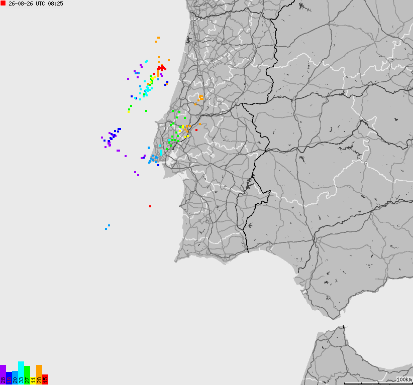 Mapa wyładowań atmosferycznych Hiszpanii, Portugalii