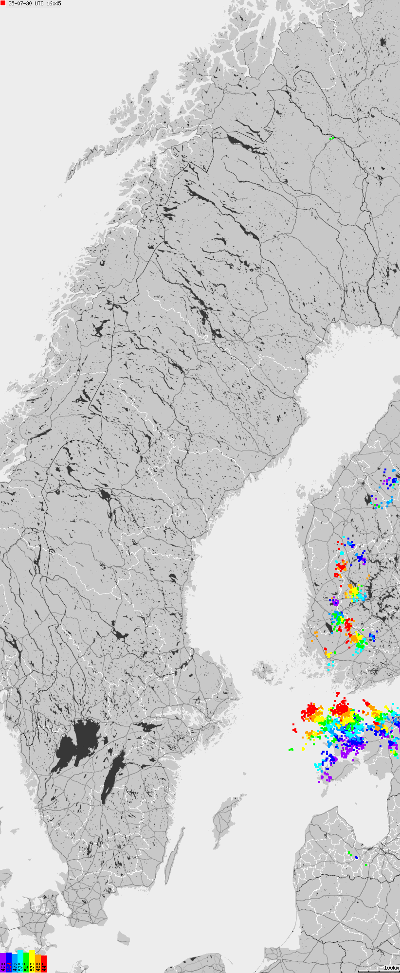 Map of lightnings across Sweden