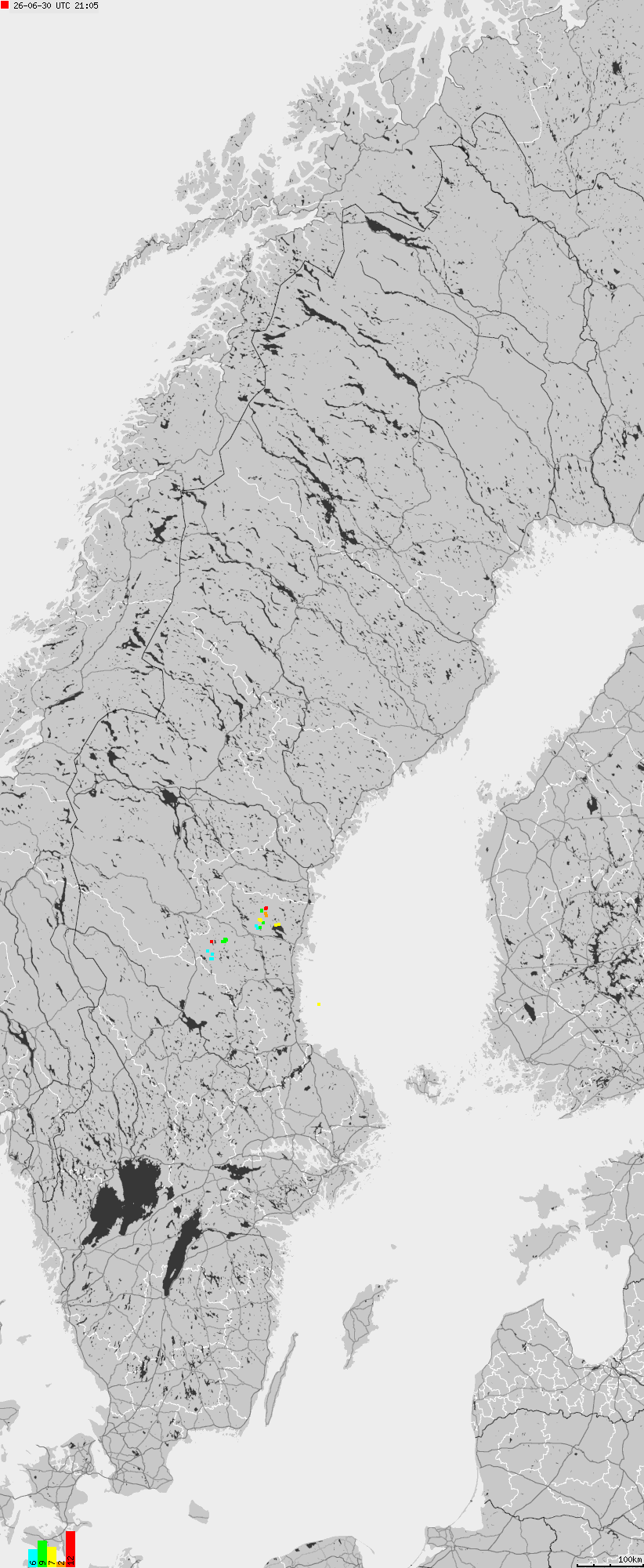 Map of lightnings across Sweden