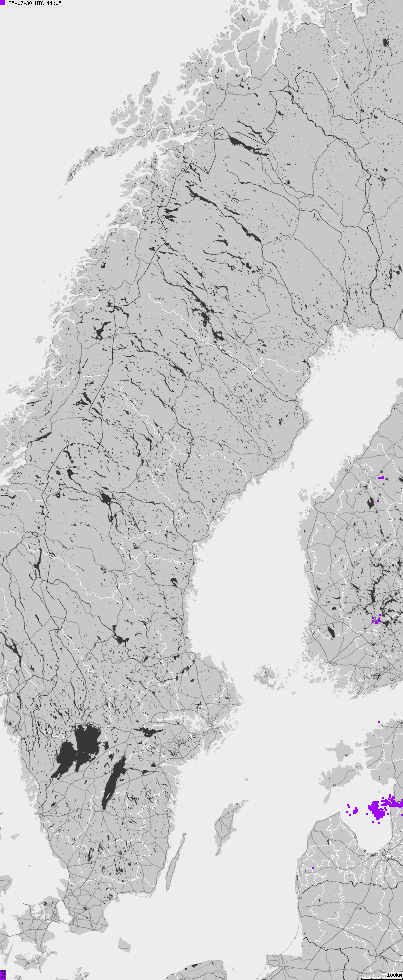 Map of lightnings across Sweden