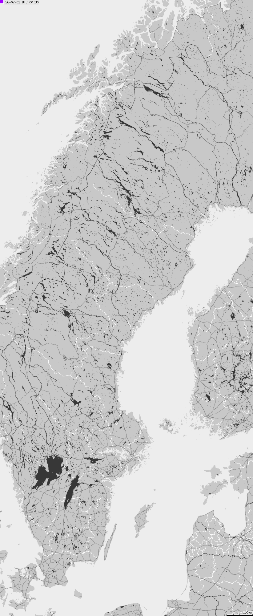 Map of lightnings across Sweden