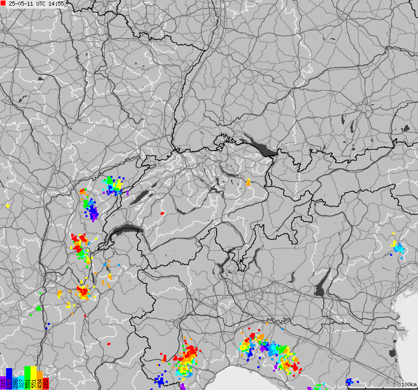Map of lightnings across Switzerland and Liechtenstein