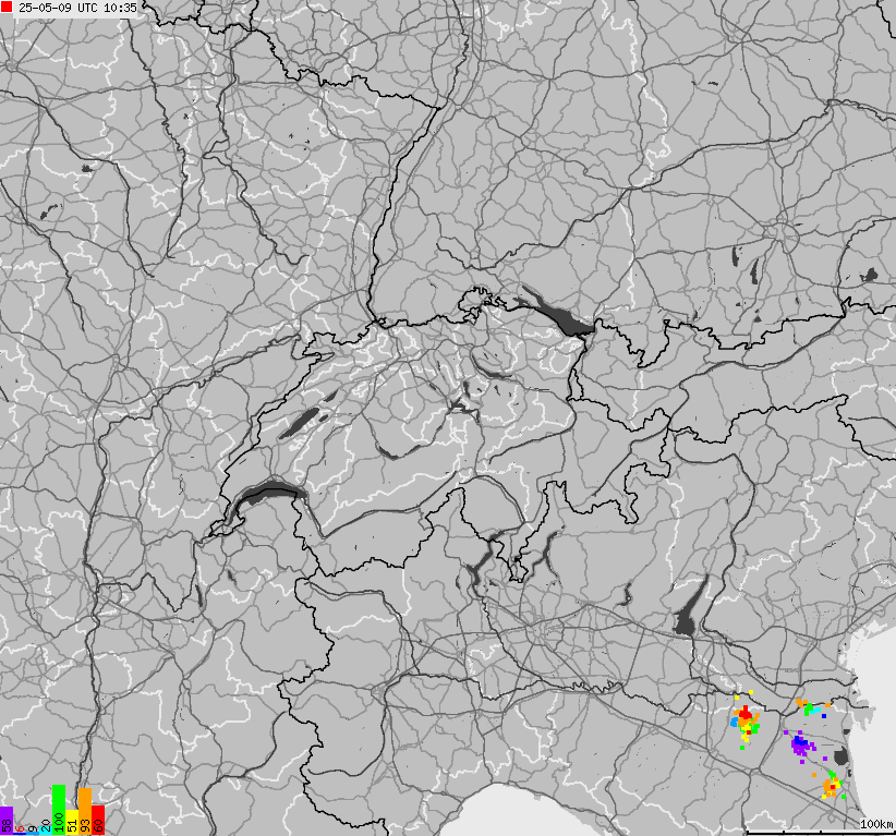 Map of lightnings across Switzerland and Liechtenstein