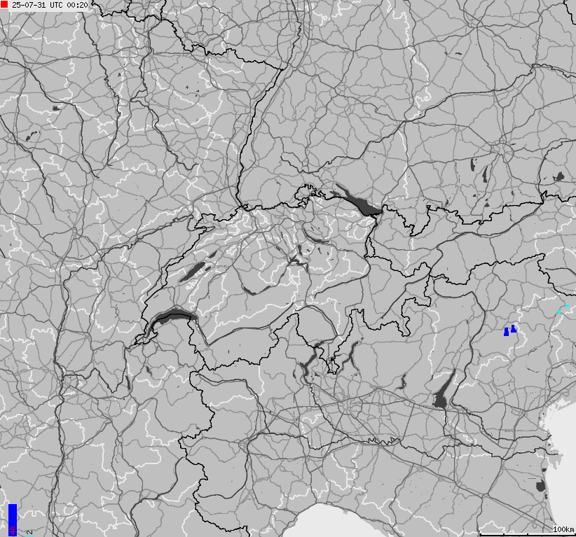 Map of lightnings across Switzerland and Liechtenstein