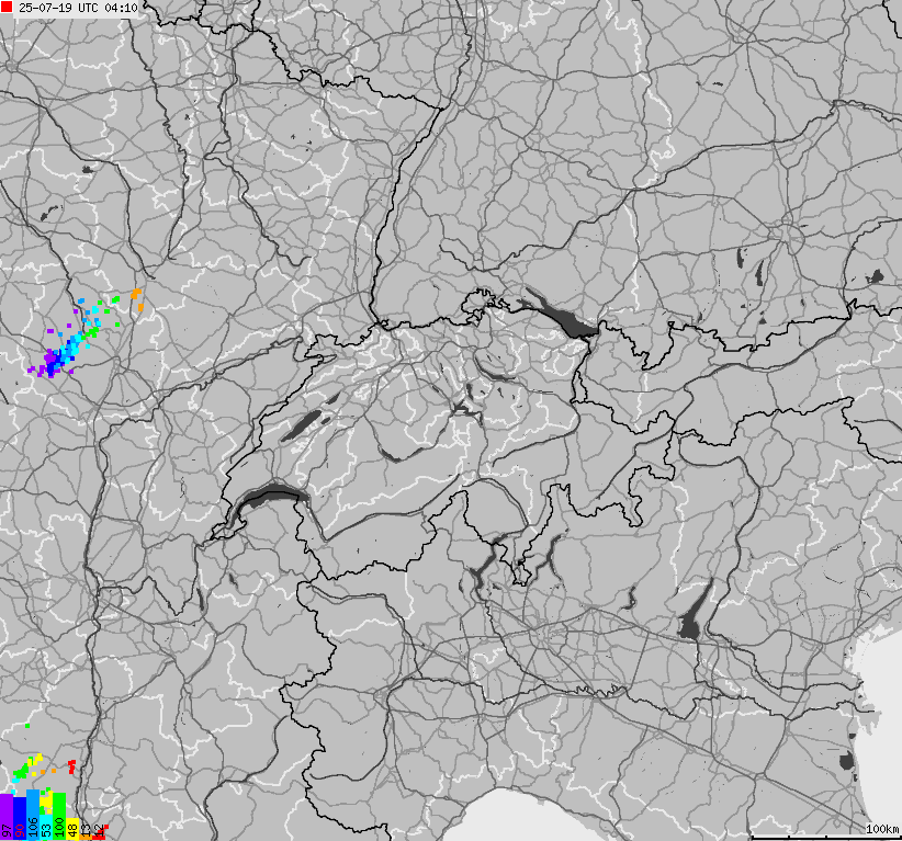 Map of lightnings across Switzerland and Liechtenstein