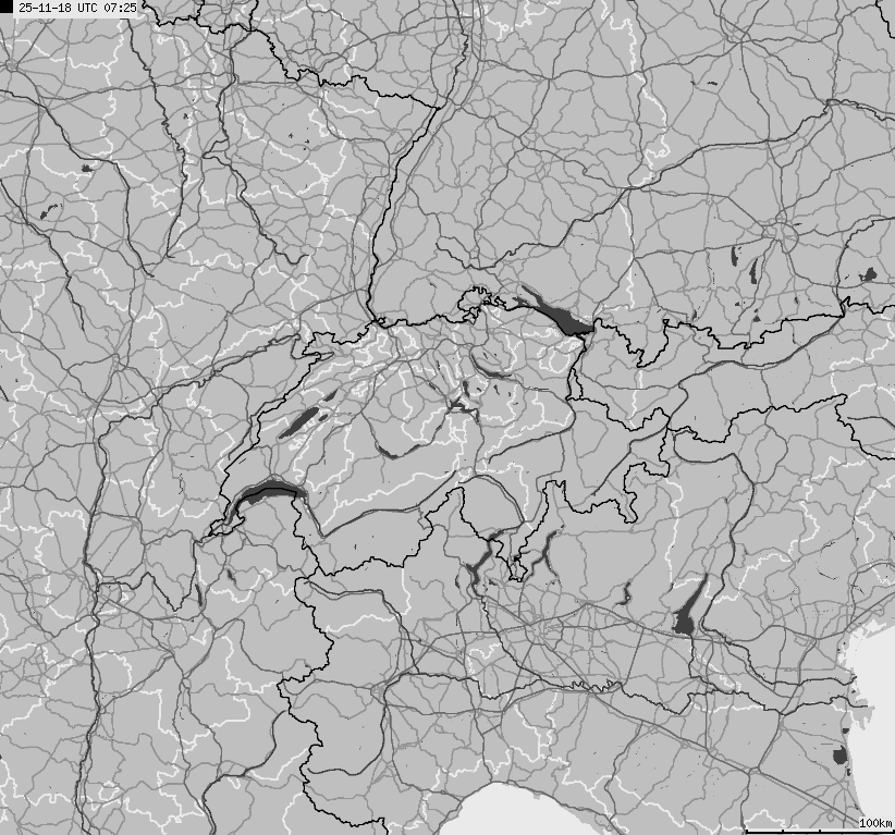 Mapa wyładowań atmosferycznych na obszarze Szwajcarii i Liechtensteinu