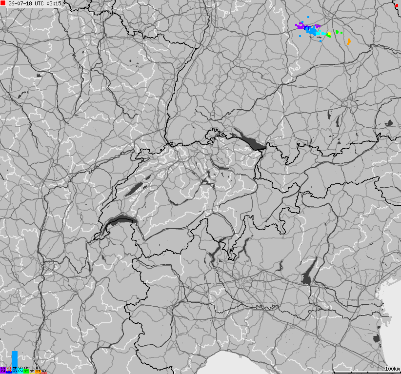 Map of lightnings across Switzerland and Liechtenstein
