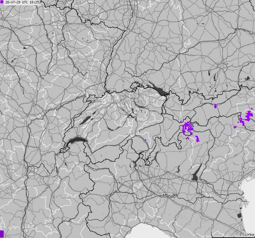 Map of lightnings across Switzerland and Liechtenstein
