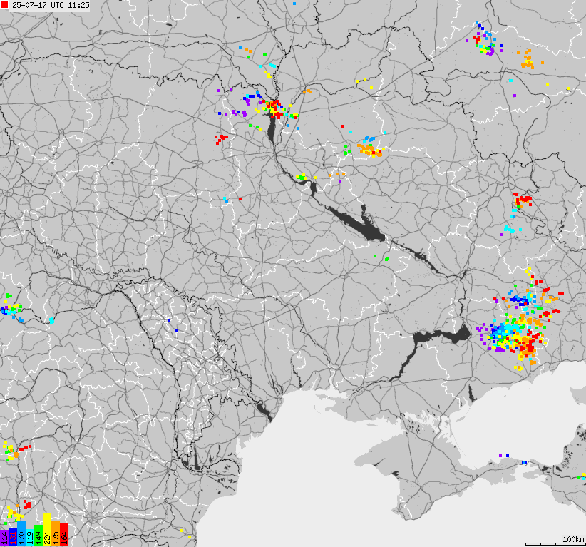 Map of lightnings Ukraine