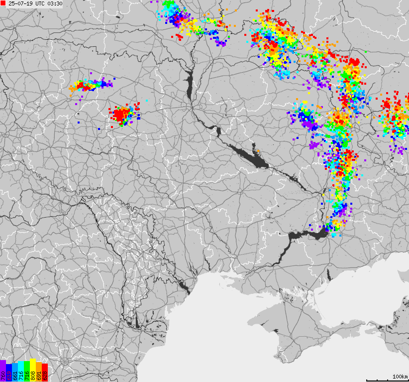 Map of lightnings Ukraine