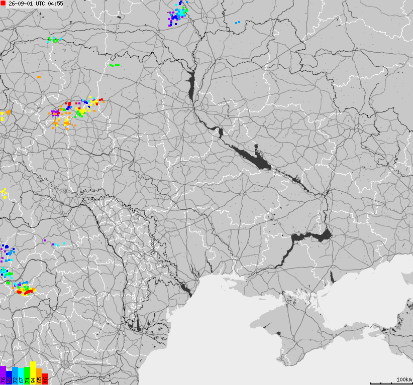 Mapa wyładowań atmosferycznych Ukrainy
