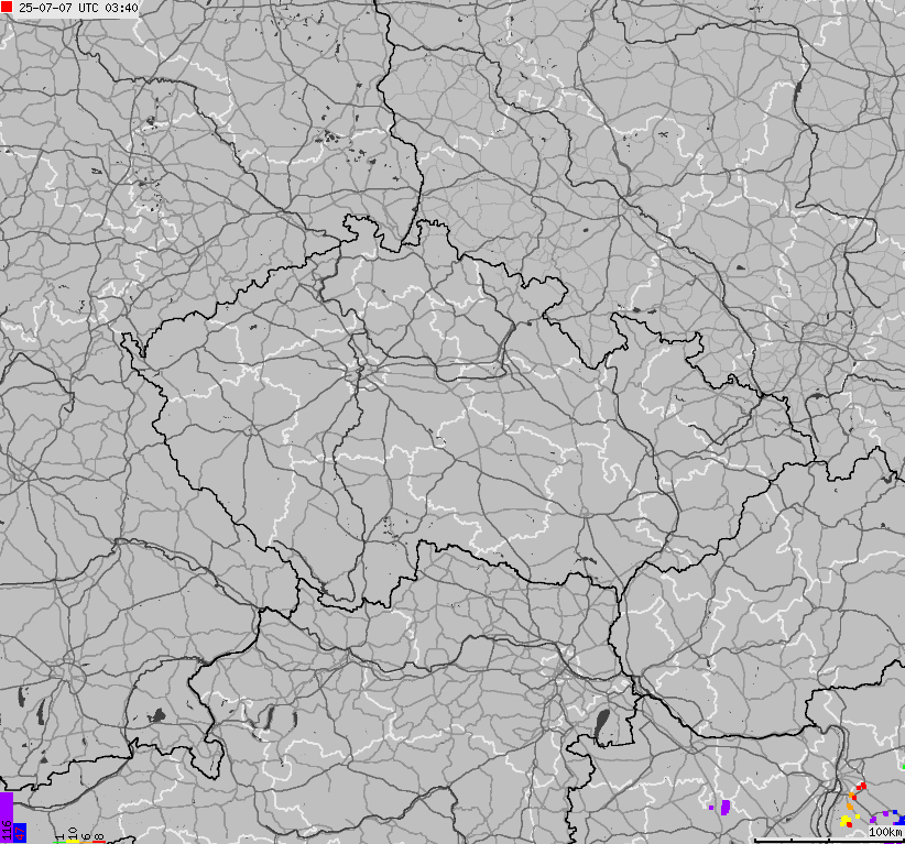 Map of lightnings across Czech Republic