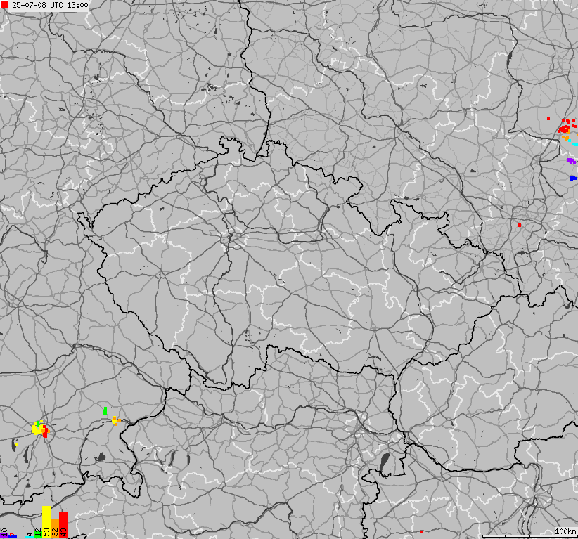 Map of lightnings across Czech Republic