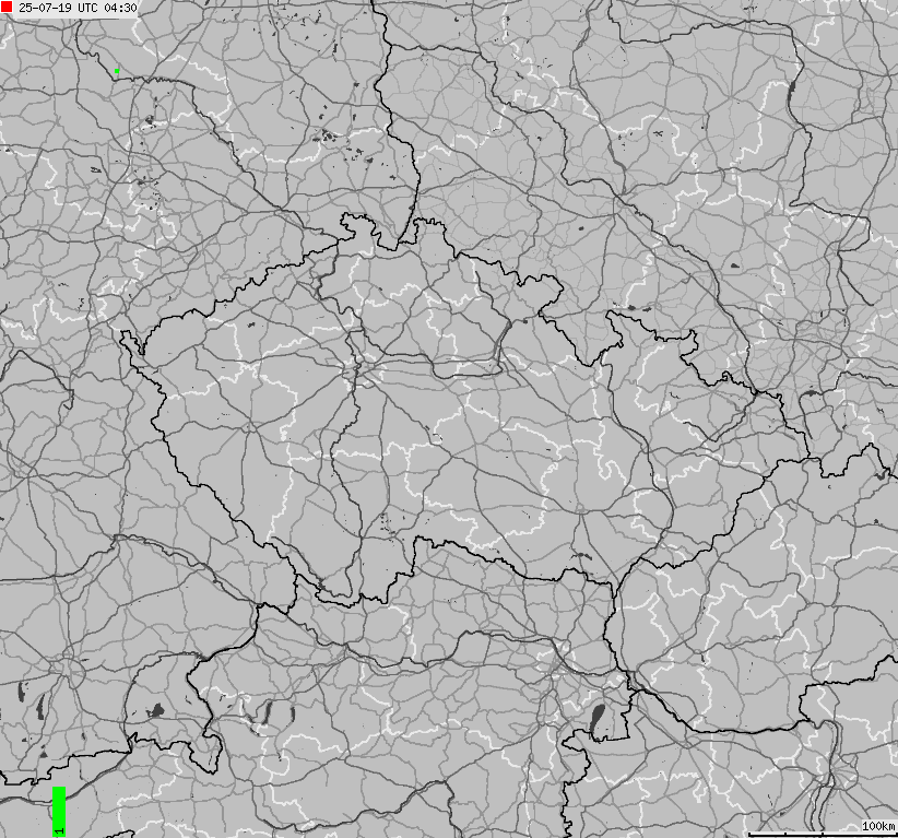Mapa wyładowań atmosferycznych na obszarze Republiki Czeskiej