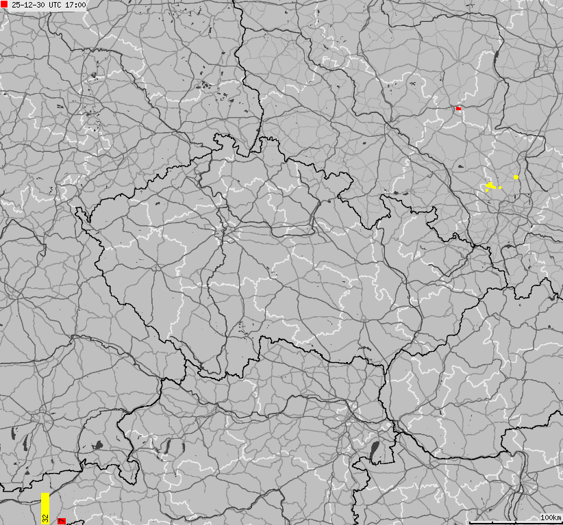 Mapa wyładowań atmosferycznych na obszarze Republiki Czeskiej